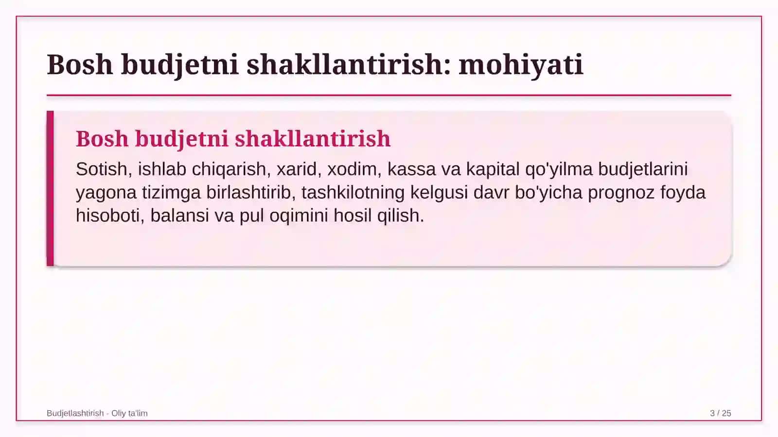Un-yorma sanoatida bosh budjetni shakllantirish 3