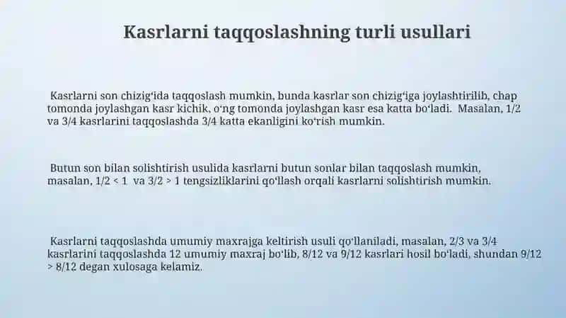 Kasrlarni taqqoslash 3