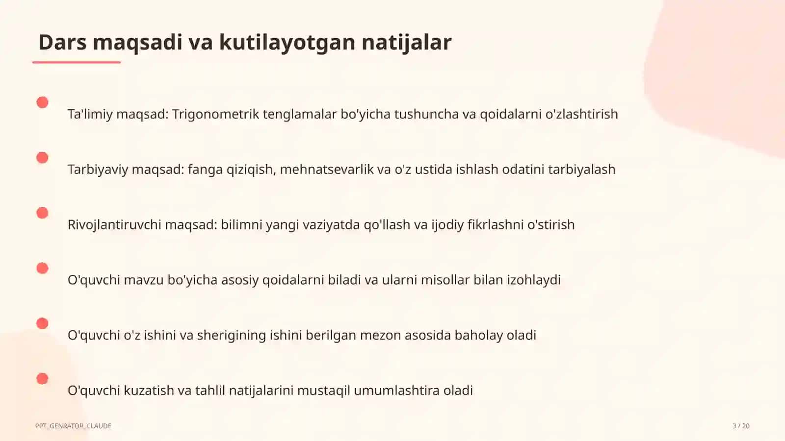 Trigonometrik tenglamalar (10-sinf) 3