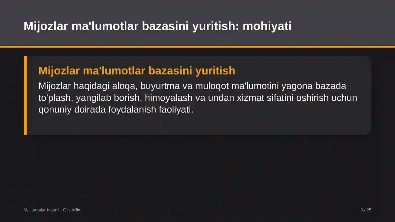 Madaniyat markazlarida mijozlar ma'lumotlar bazasini yuritish 3