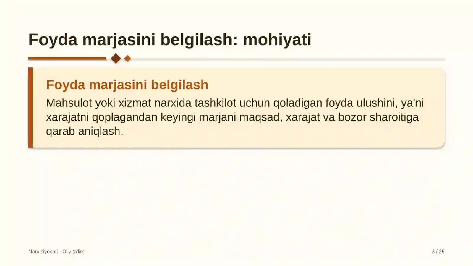 Loyiha institutlarida foyda marjasini belgilash 3