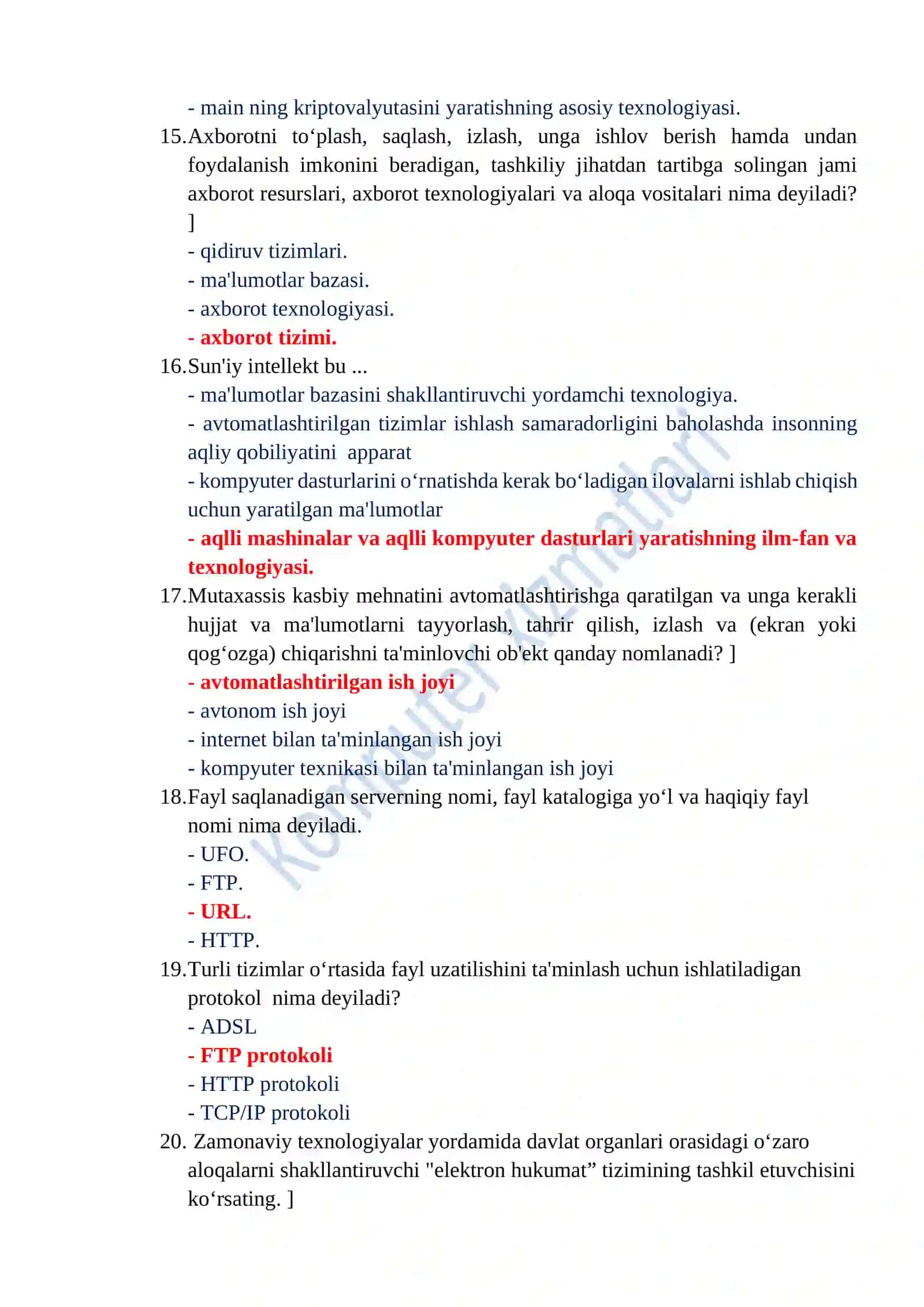 Argos test javoblari Axborot kommunikatsiya texnologiyalari 2026 3