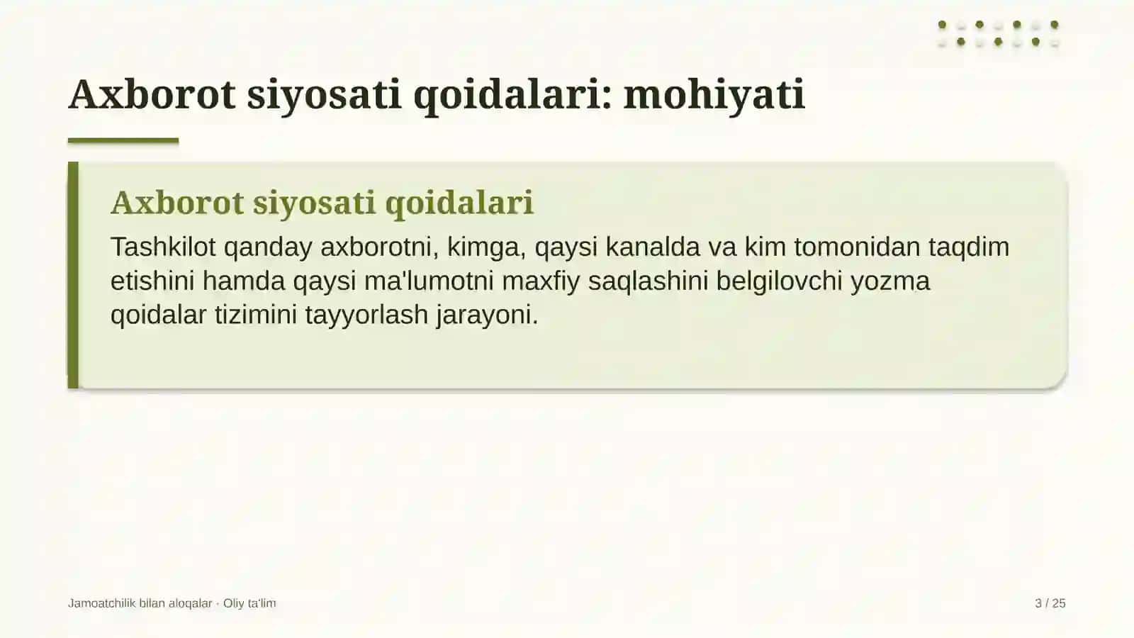 Dilerlik tarmoqlarida axborot siyosati qoidalarini ishlab chiqish 3