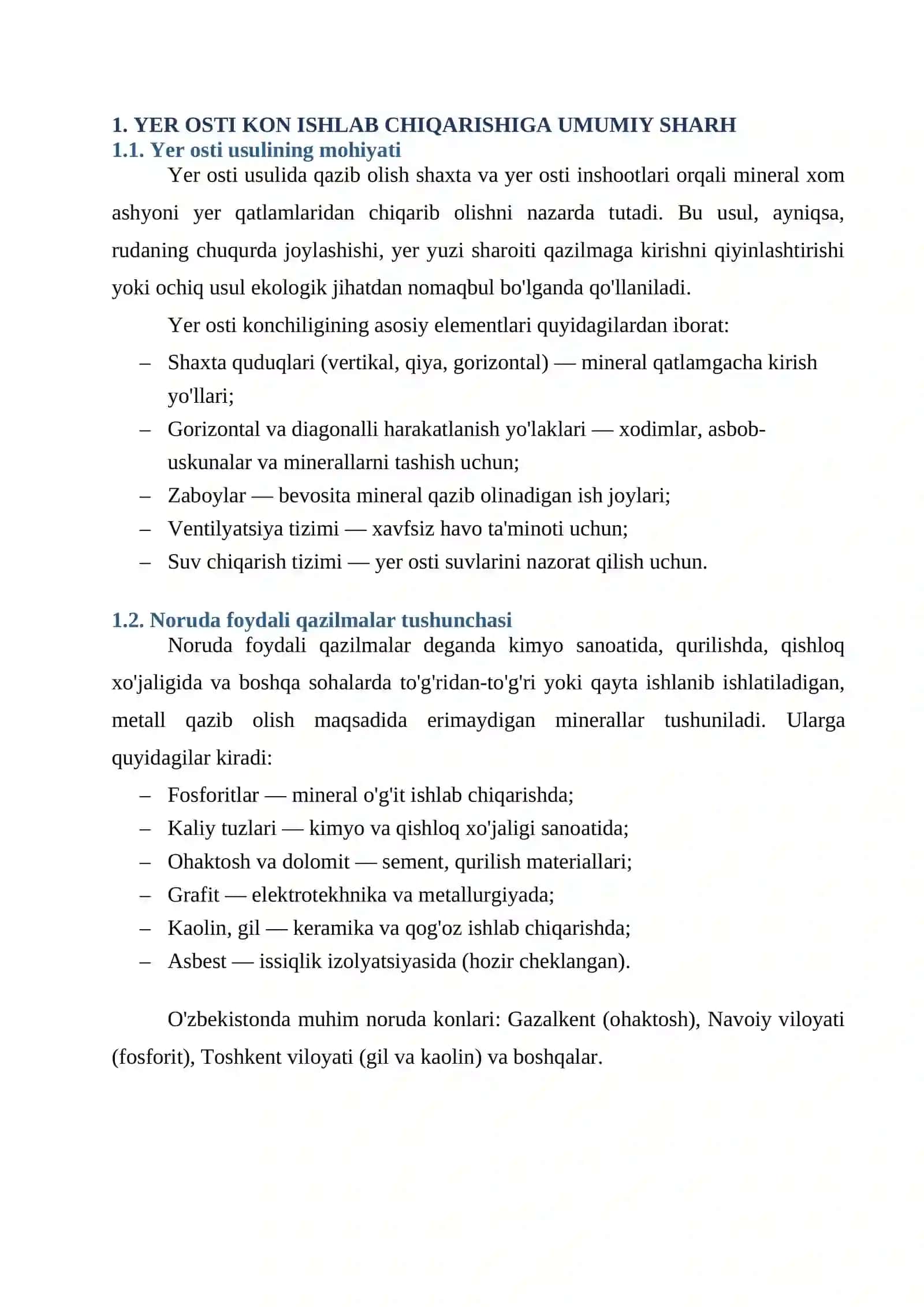 NОRUDA FOYDALI QAZILMALARNI YER OSTI USULIDA 3