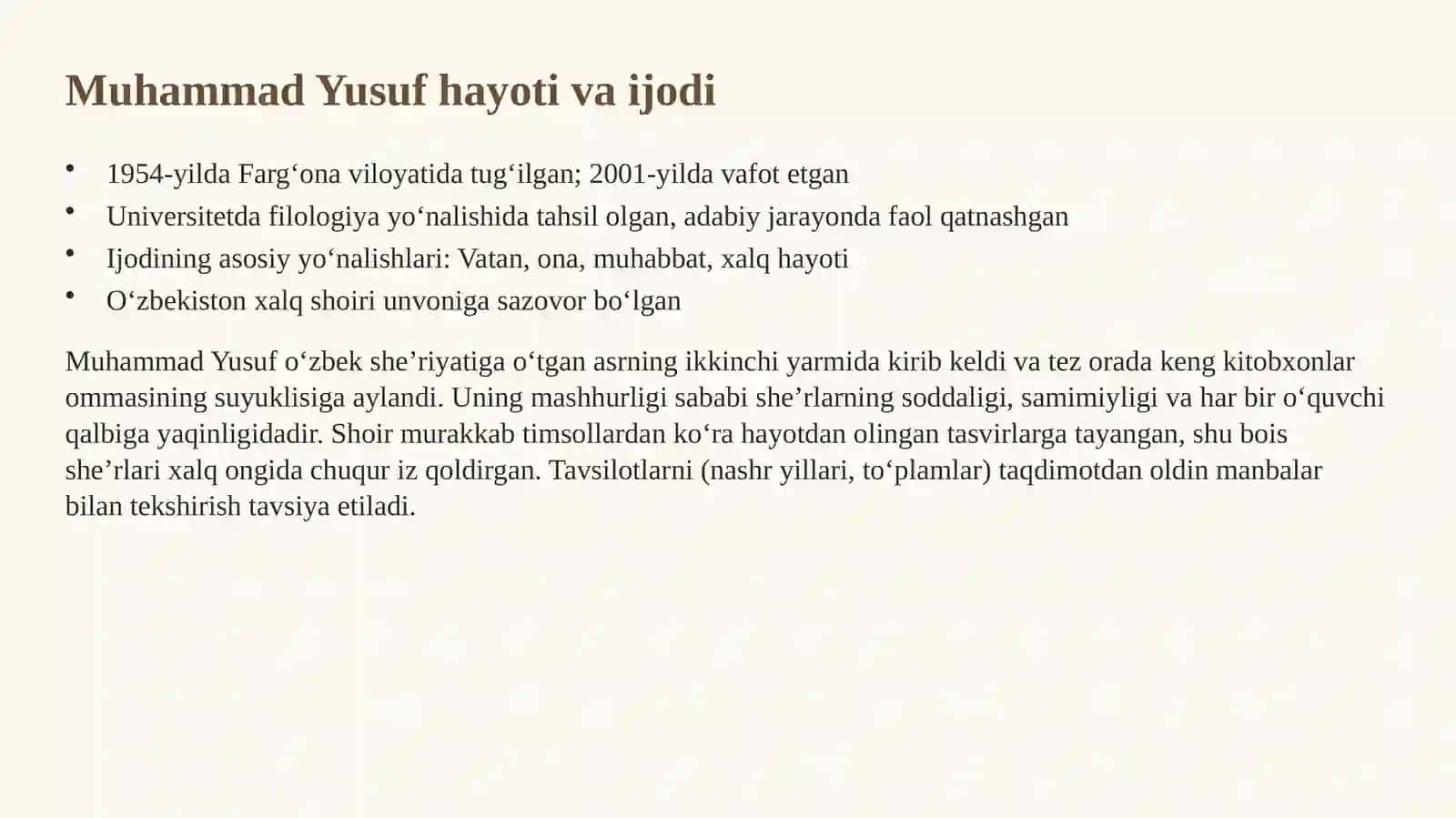 MUHAMMAD YUSUF SHE’RIYATIDA MILLIY RUH 3