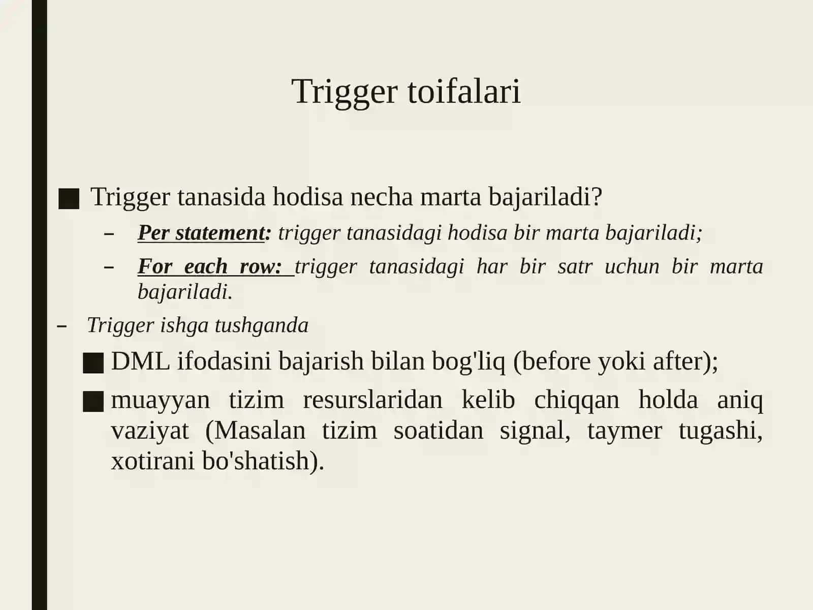 Ma’lumotlar bazasida triggerlar bilan ishlash 3