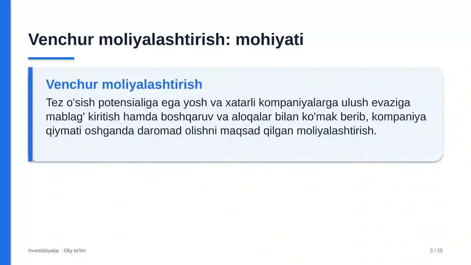 [G'aznachilik tizimida venchur moliyalashtirish] 3