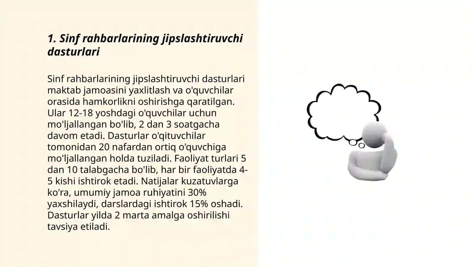 Sinf rahbarlarining sinf jamoasini jipslashtirishda maktab jamoat tashkilotlari bilan olib boriladigan ishlar 3