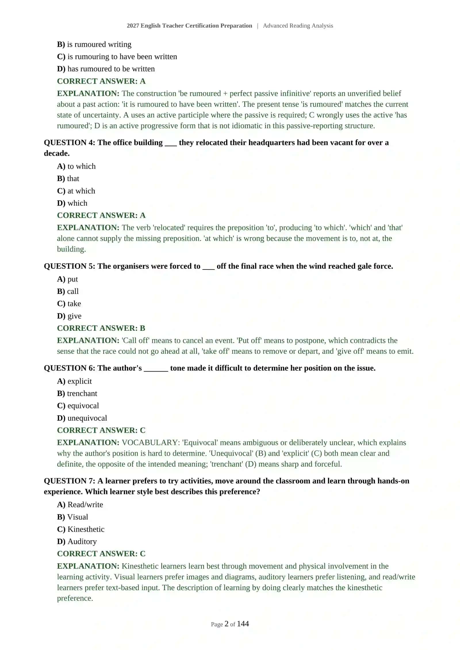 2027 English Teacher Certification Preparation | Advanced Reading Analysis 3