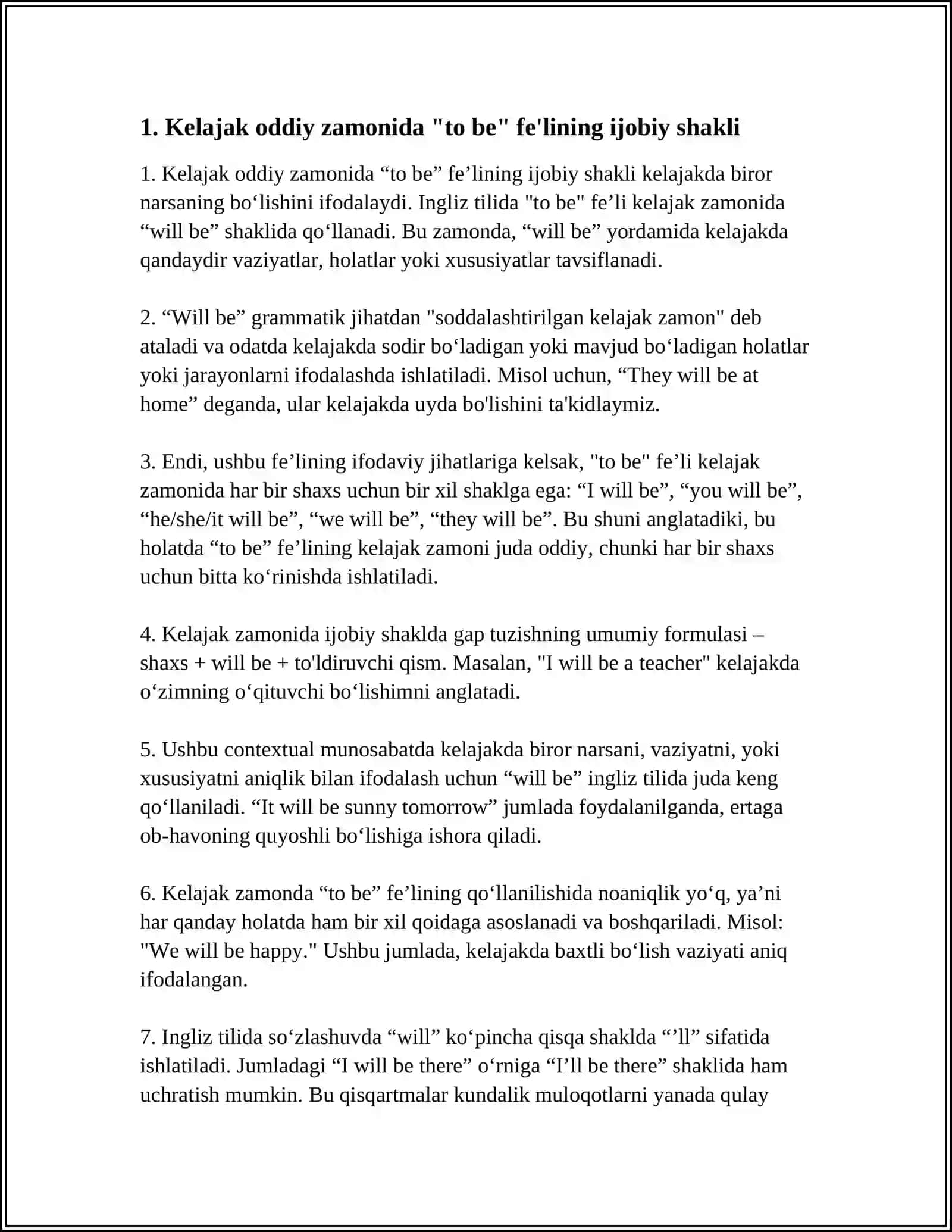 TOBE IN THE FUTURE SIMPLE TENSE 3