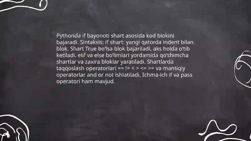 Pythonda tarmoqlanuvchi operatorlar 3