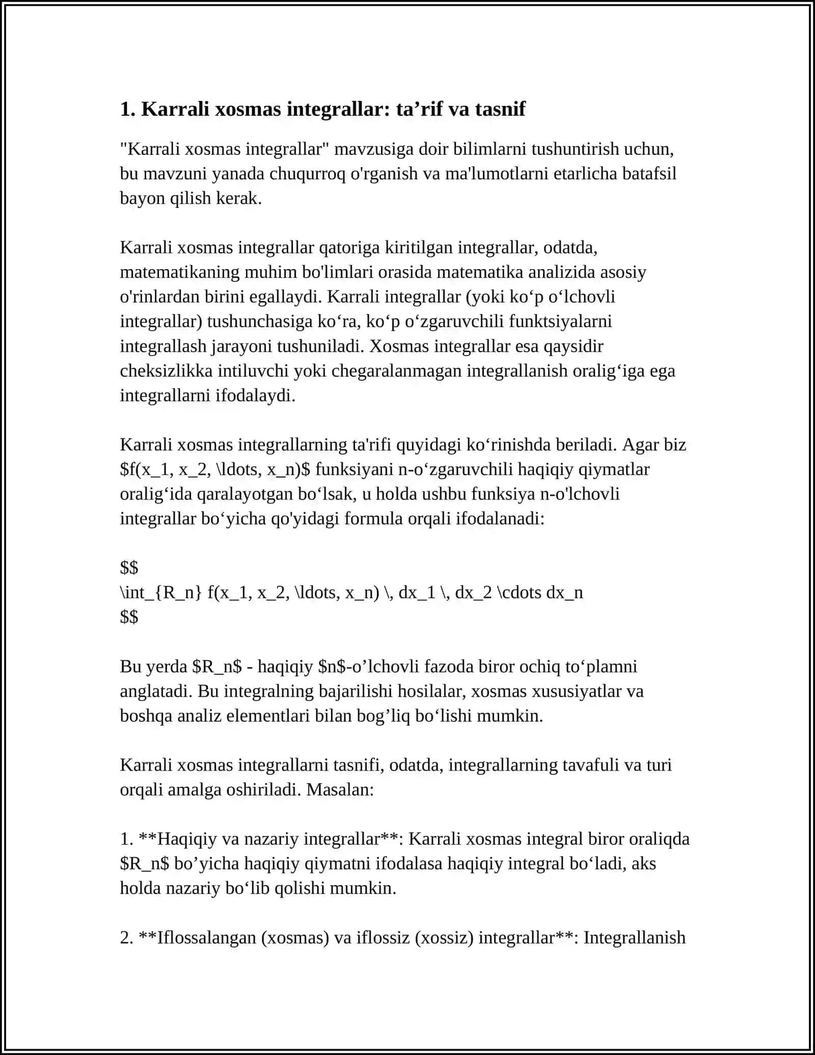 KARRALI XOSMAS INTEGRALLAR 3