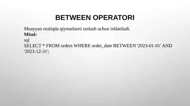 SQL da LIKE, IN, BETWEEN buyruqlari 3