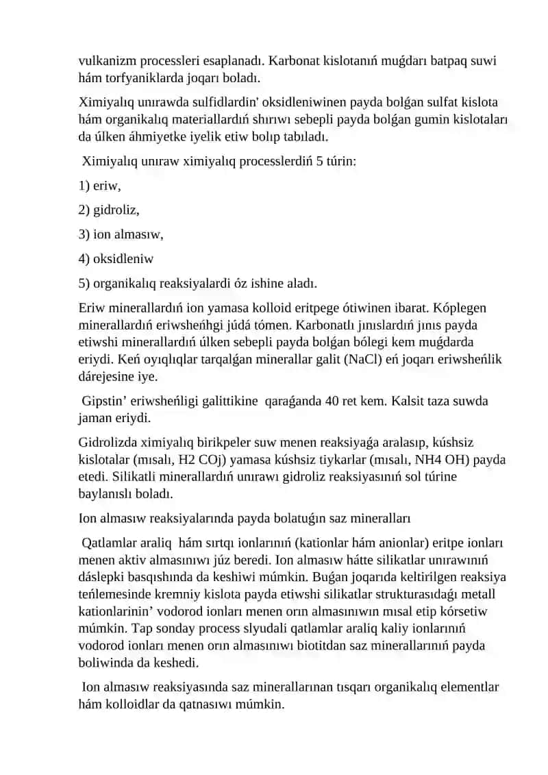 Ekzogen processler (magmatik, pegmatit ha’m b.) geoximiyasi 3