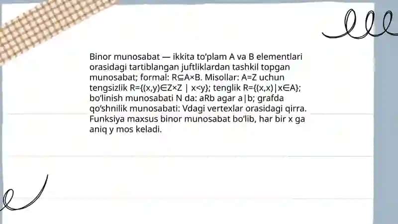 Binor munosabatlari va Uning xossalari 3
