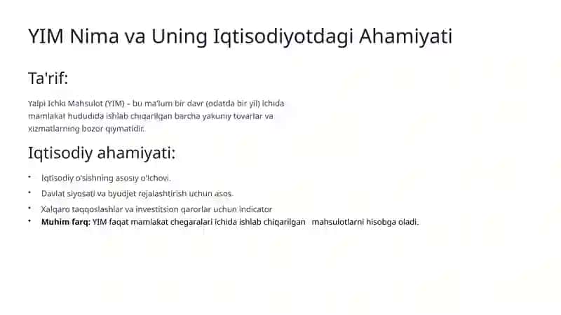 Yalpi Ichki Mahsulot (YIM) Hajmini Hisoblash Usullari 3