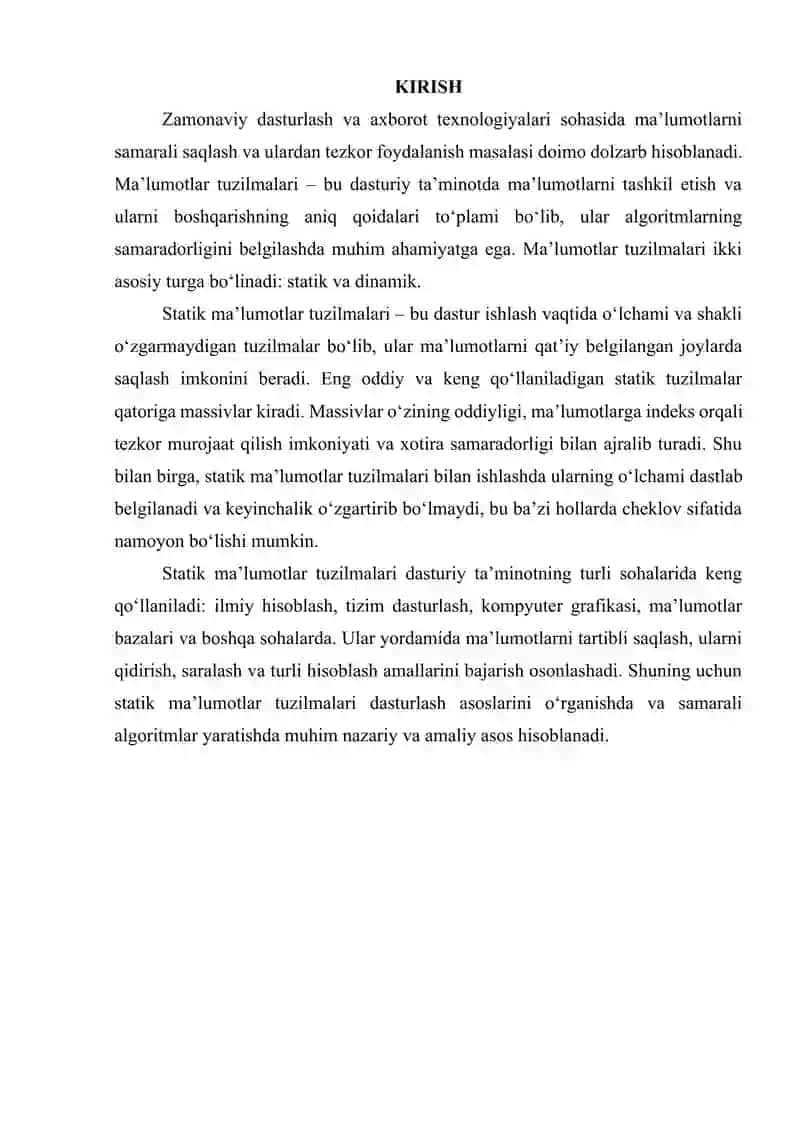 Statik ma'lumotlar tuzilmalari 3