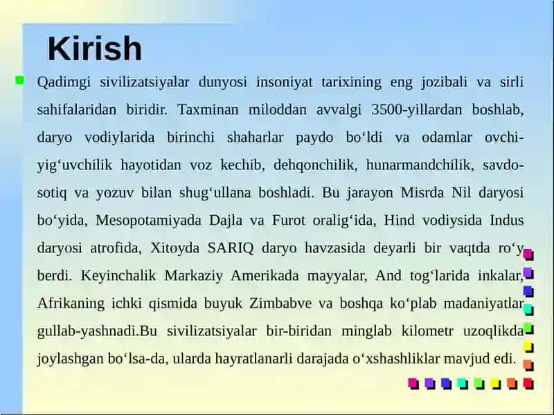 QADIMGI SIVILIZATSIYALAR DUNYOSI 3