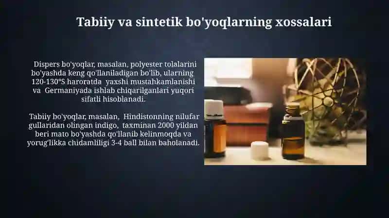 Tabiiy va sintetik buyoqlar 3