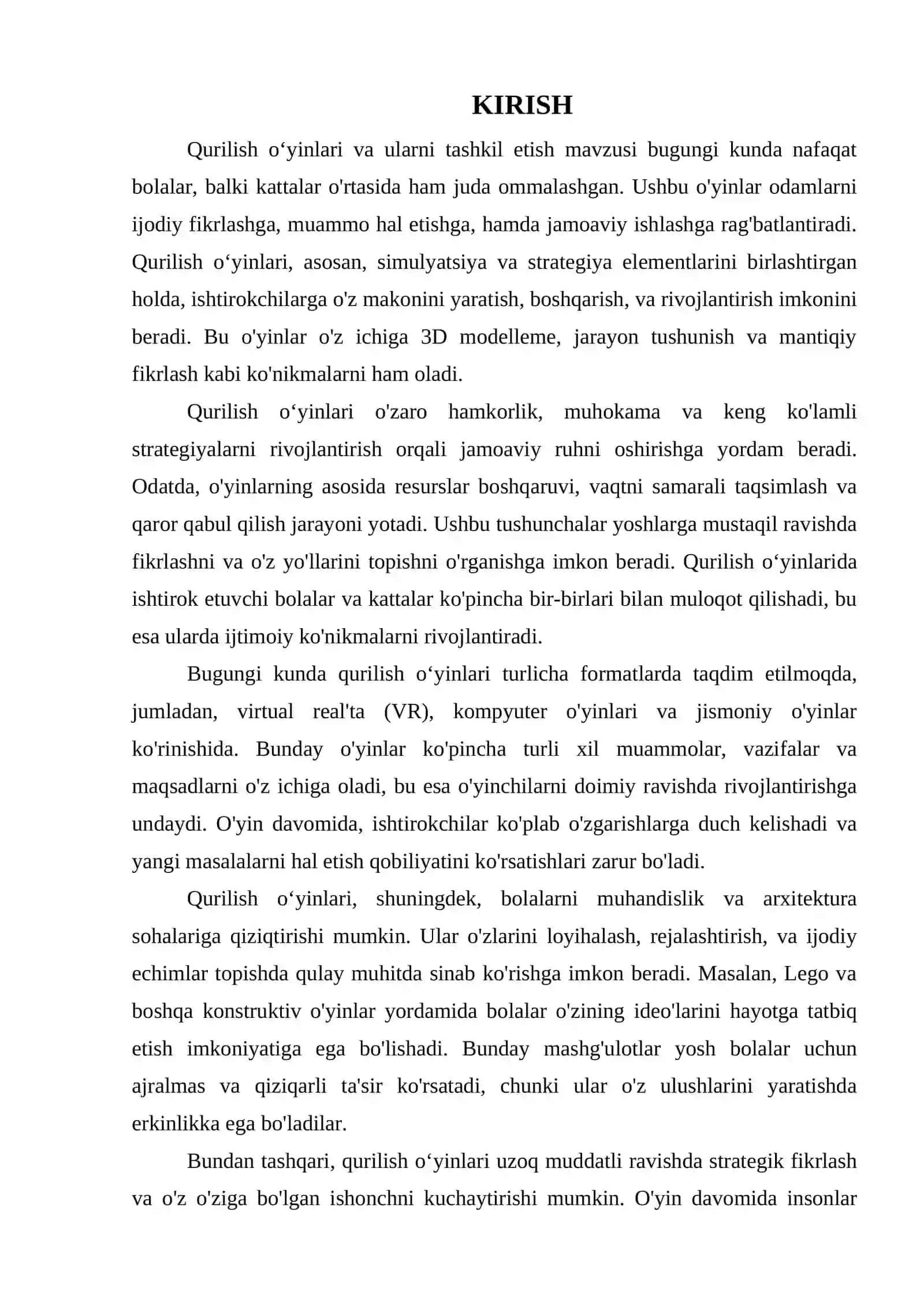 QURILISH OʻYINLARI VA ULARNI TASHKIL ETISH 3