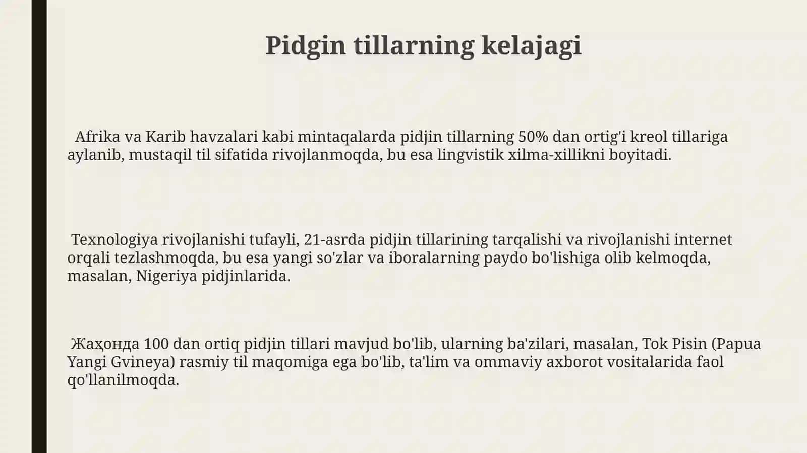 Pidjin tillar 3