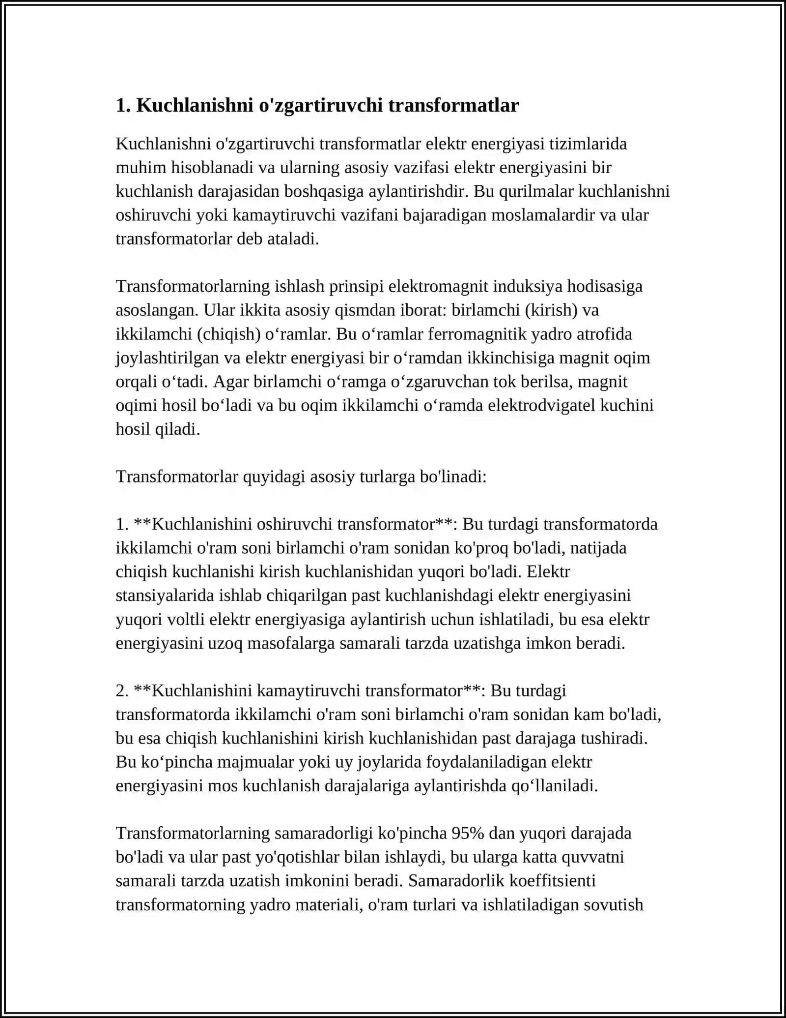 Kuchlanishni o'zgartiruvchi transformatlar 3