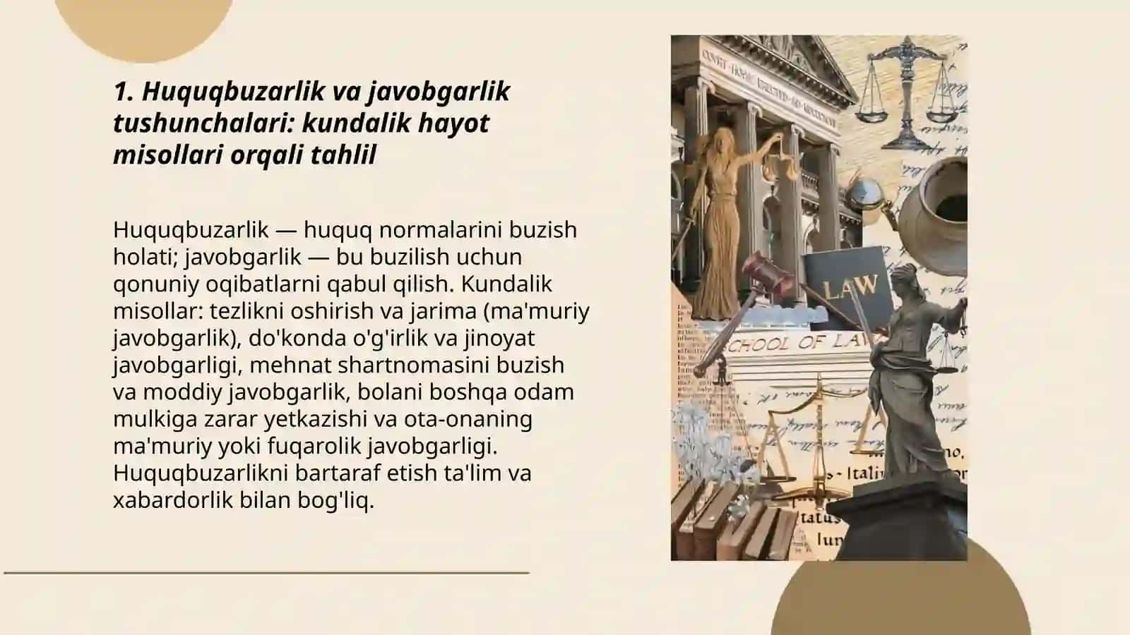 Huquqiy savodxonlik: huquqbuzarlik va javobgarlik tushunchalarini real hayotiy vaziyatlarda qoʻllash 3