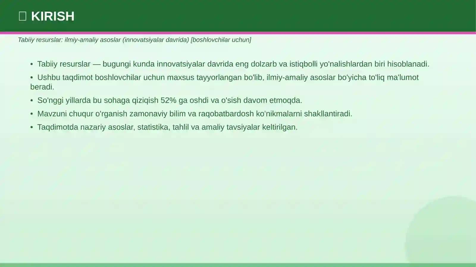 Tabiiy Resurslar: Ilmiy-amaliy asoslar 3