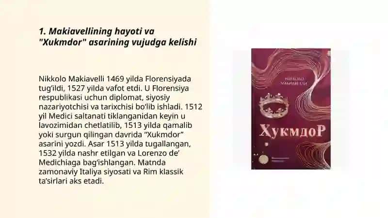 Makiavellining "Xukmdor" asari 3