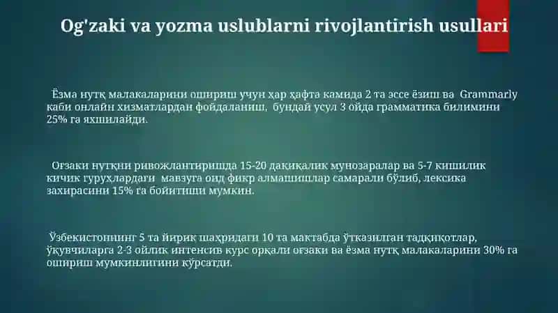 Og‘zaki-yozma uslub va uning xususiyatlari haqida mustaqil ish rejalari 3