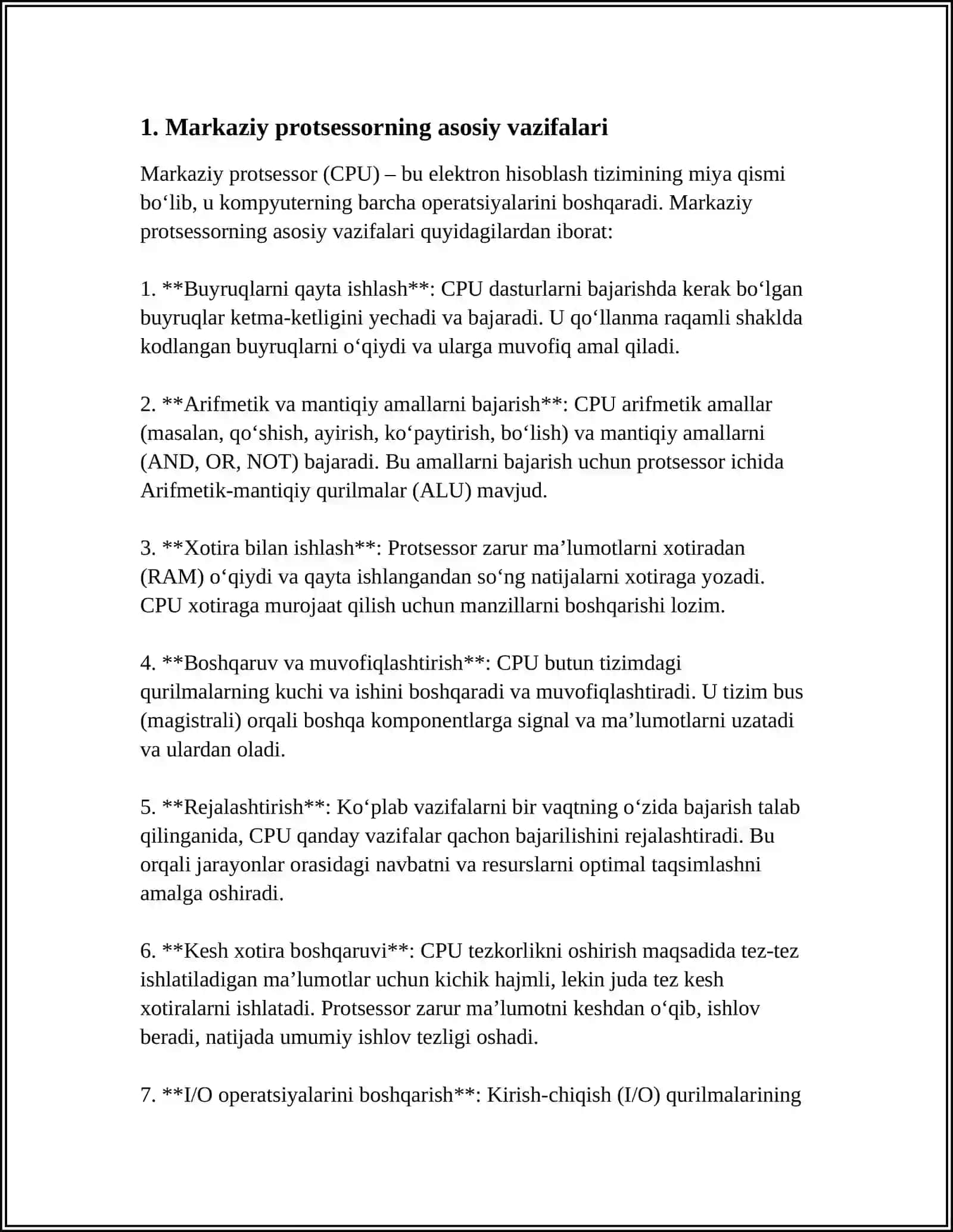 CPU (MARKAZIY PROTSESSOR) VA UNING VAZIFALARI 3