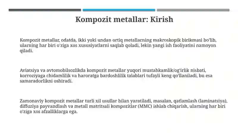 Kompozit metallar (samalyot va mashinalari) 3