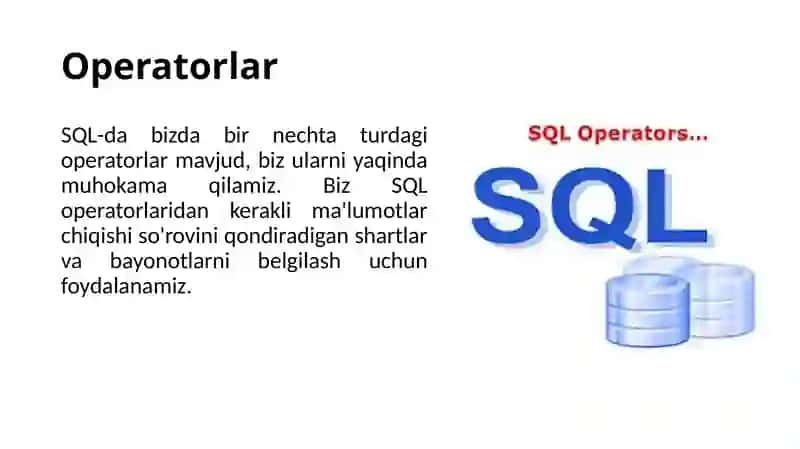 SQL Tilidagi ma'lumotlar ustida turli amallar bajarish 3