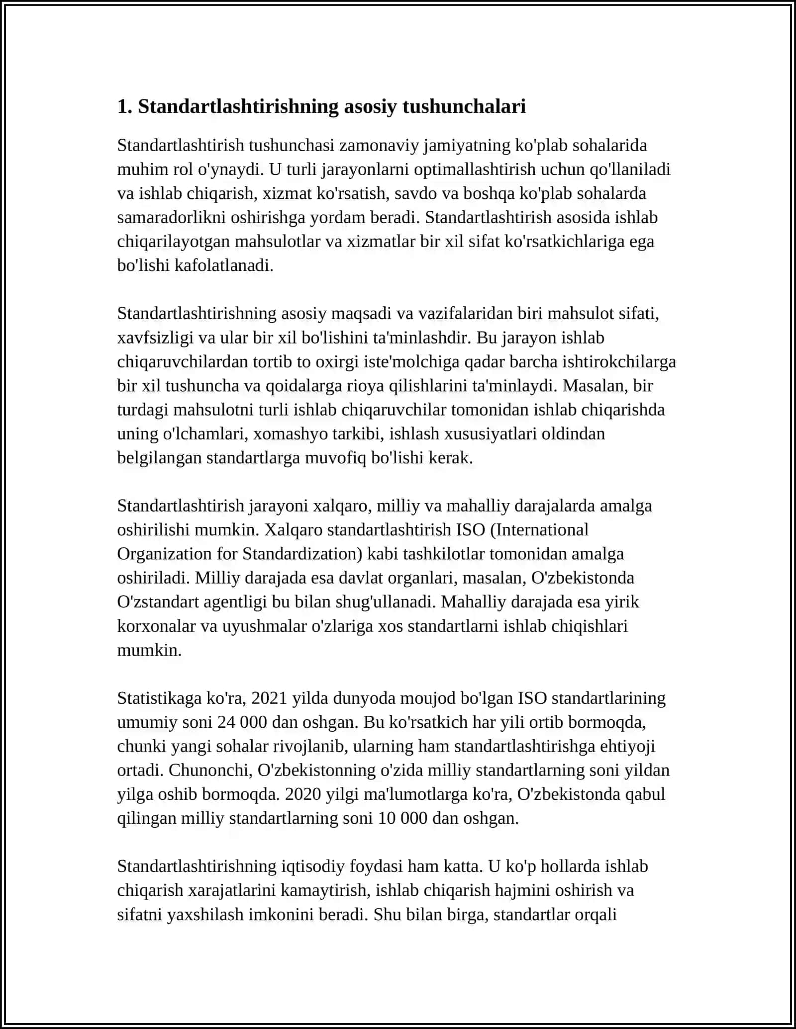 STANDARTLASHTIRISH, STANDARTLASHTIRILGAN KO'RSATKICHLARINING AHAMIYATI, ULARNI HISOBLASH 3