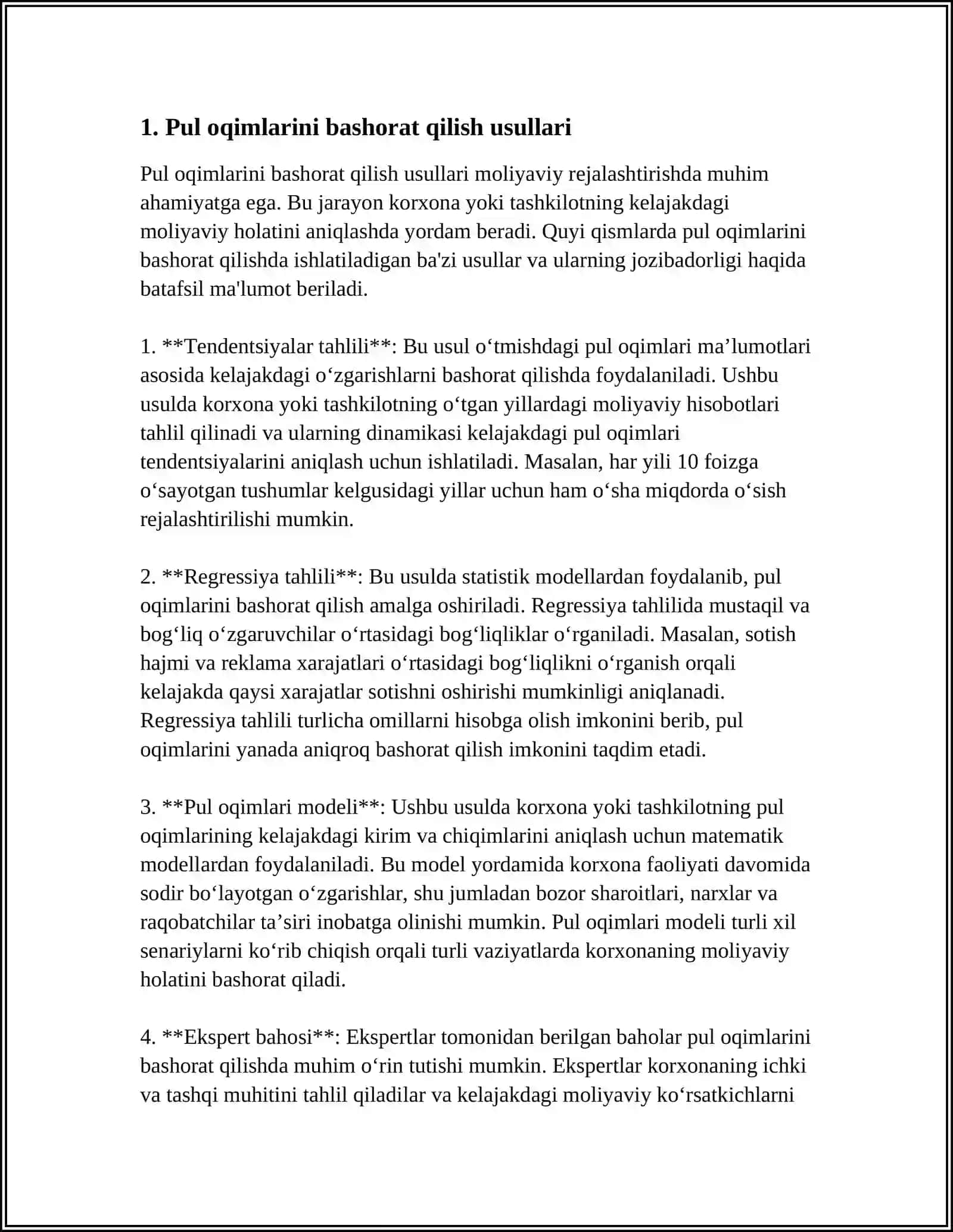 Pul oqimlarini bashorat qilish usullari 3