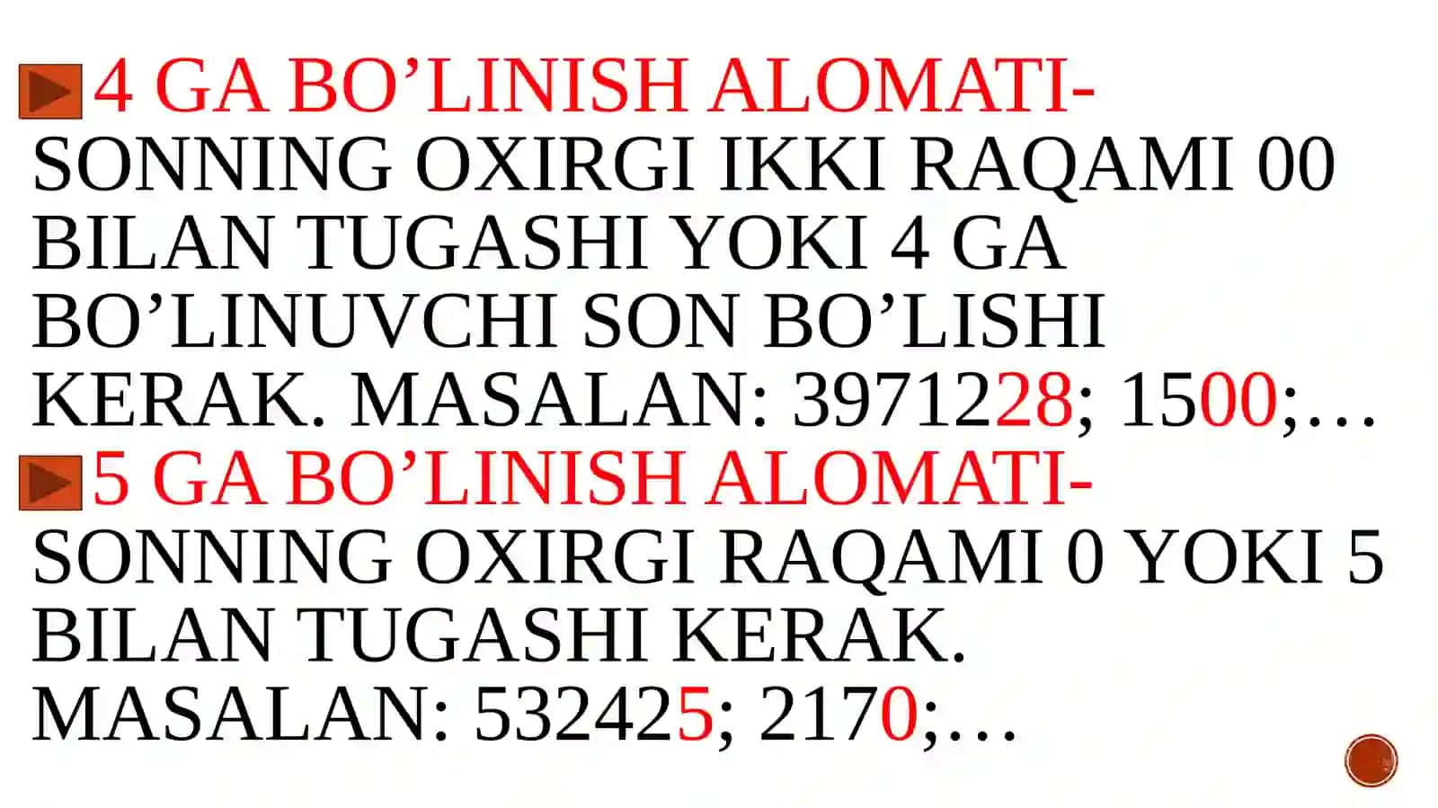 Bo’linish  alomatlari 3