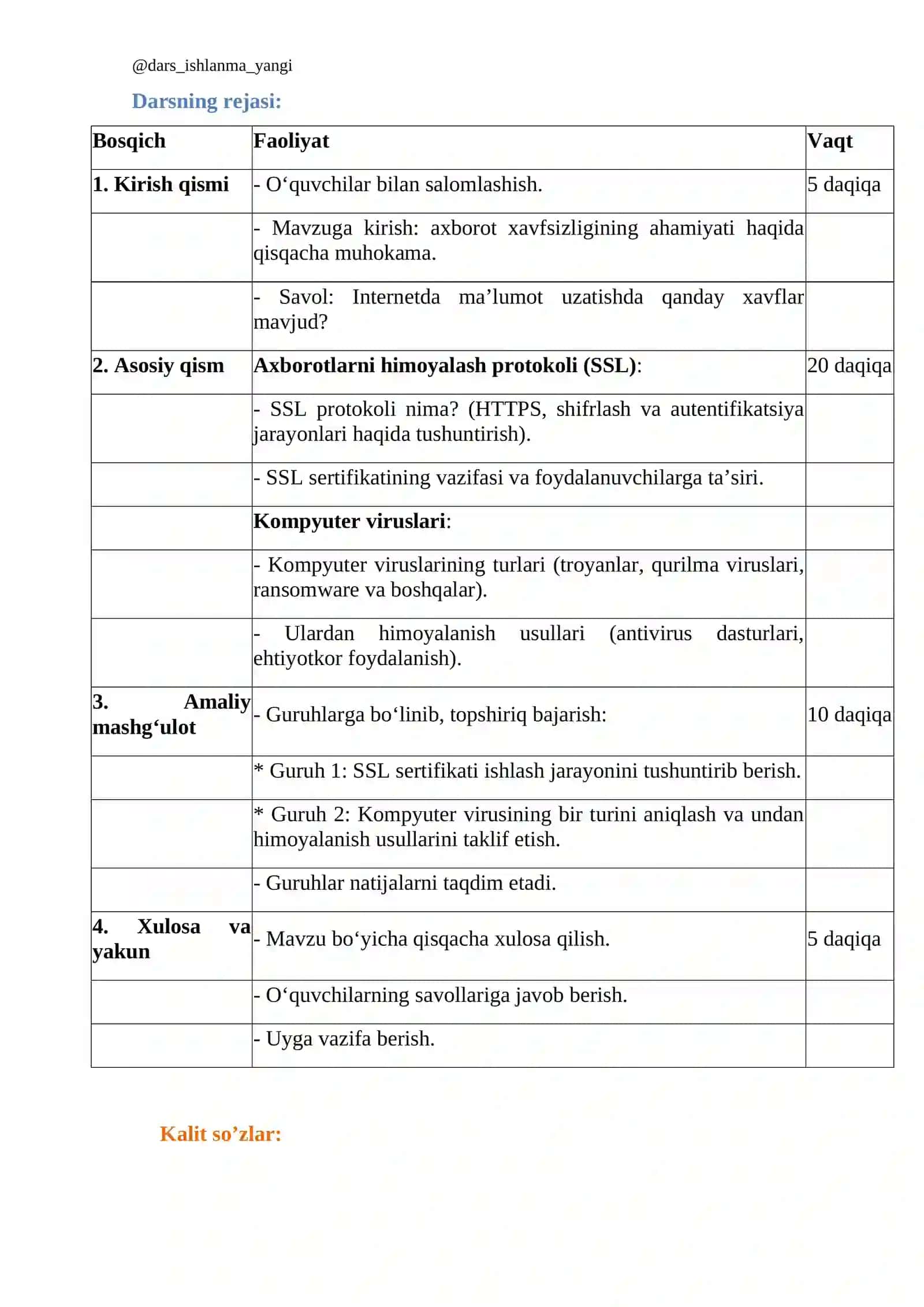 Axborotlarni himoyalash protokoli (SSL). Kompyuter viruslari 3