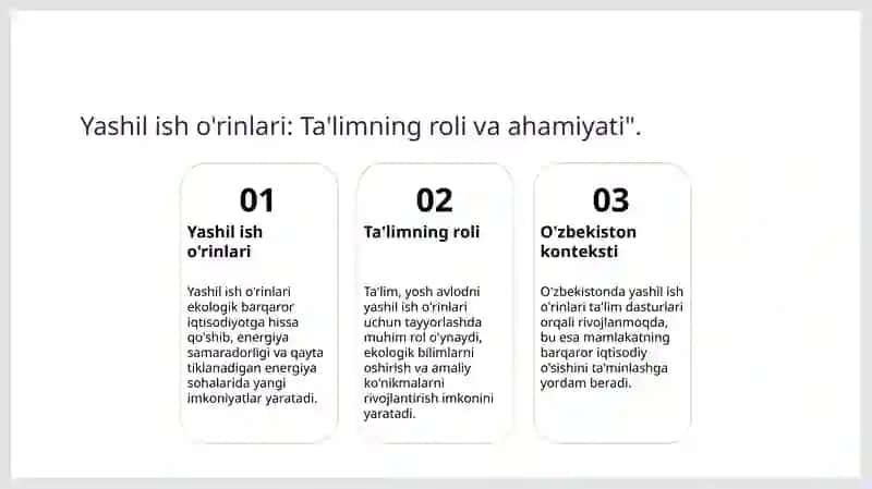 Yashil ish o'rinlari 3