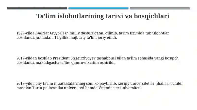 O'zbekiston ta'lim islohotlari 3