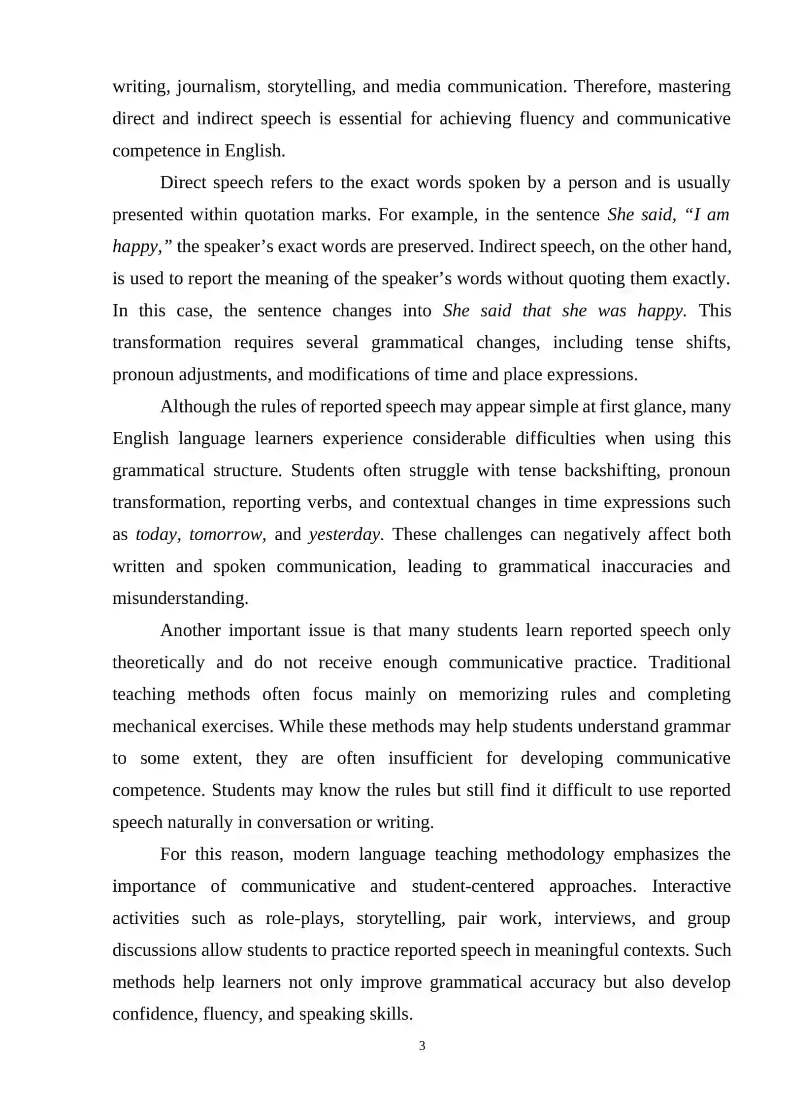PRACTICAL APPLICATION OF TEACHING DIRECT AND INDIRECT SPEECH 3