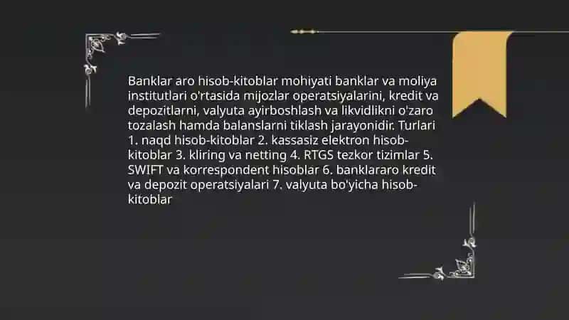 Banklar aro hisob kitoblar va ularning hisobi 3