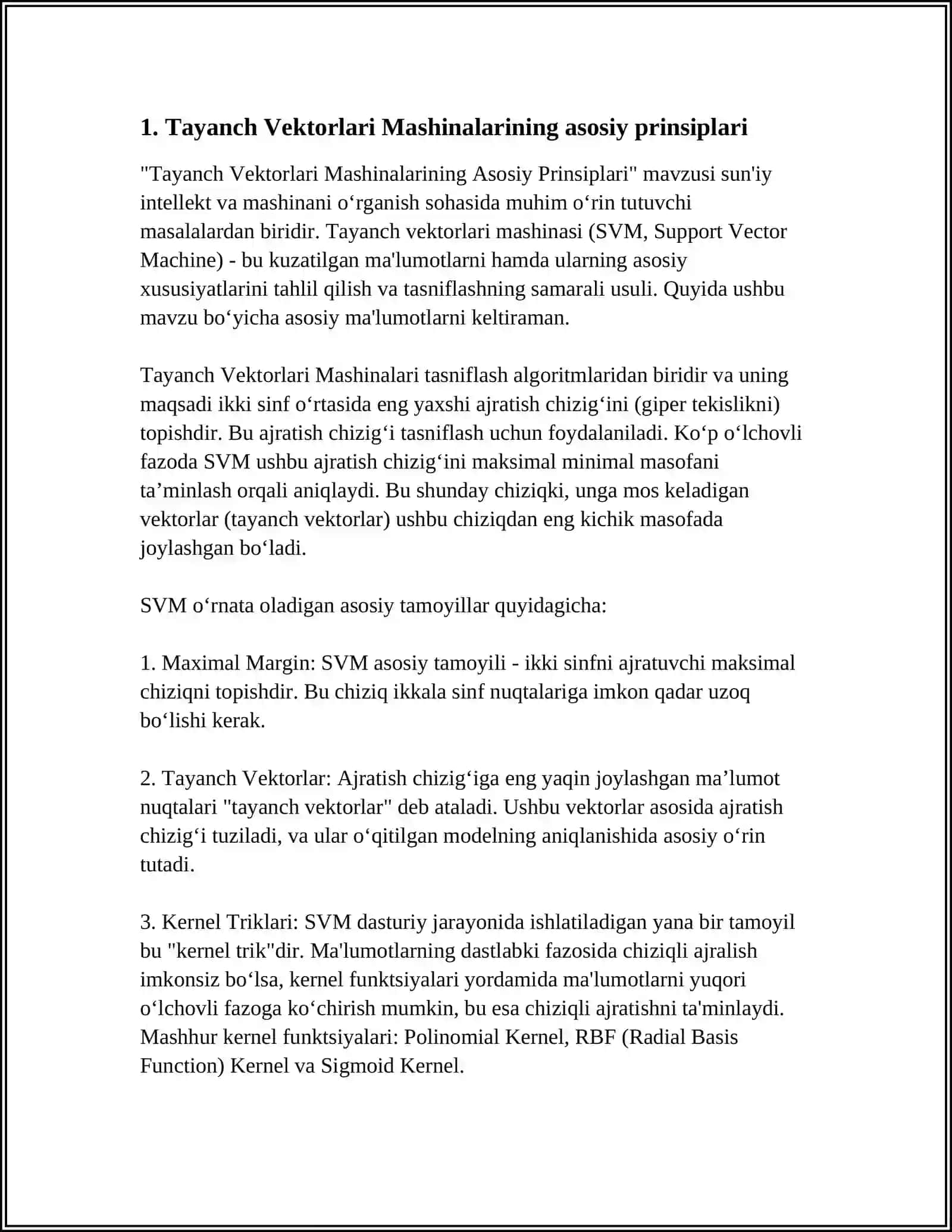 TAYANCH VEKTORLAR MASHINALARI, KOXONEN O’Z – O’ZINI TASHKIL ETUVCHI NEYRON TO’RLARI 3