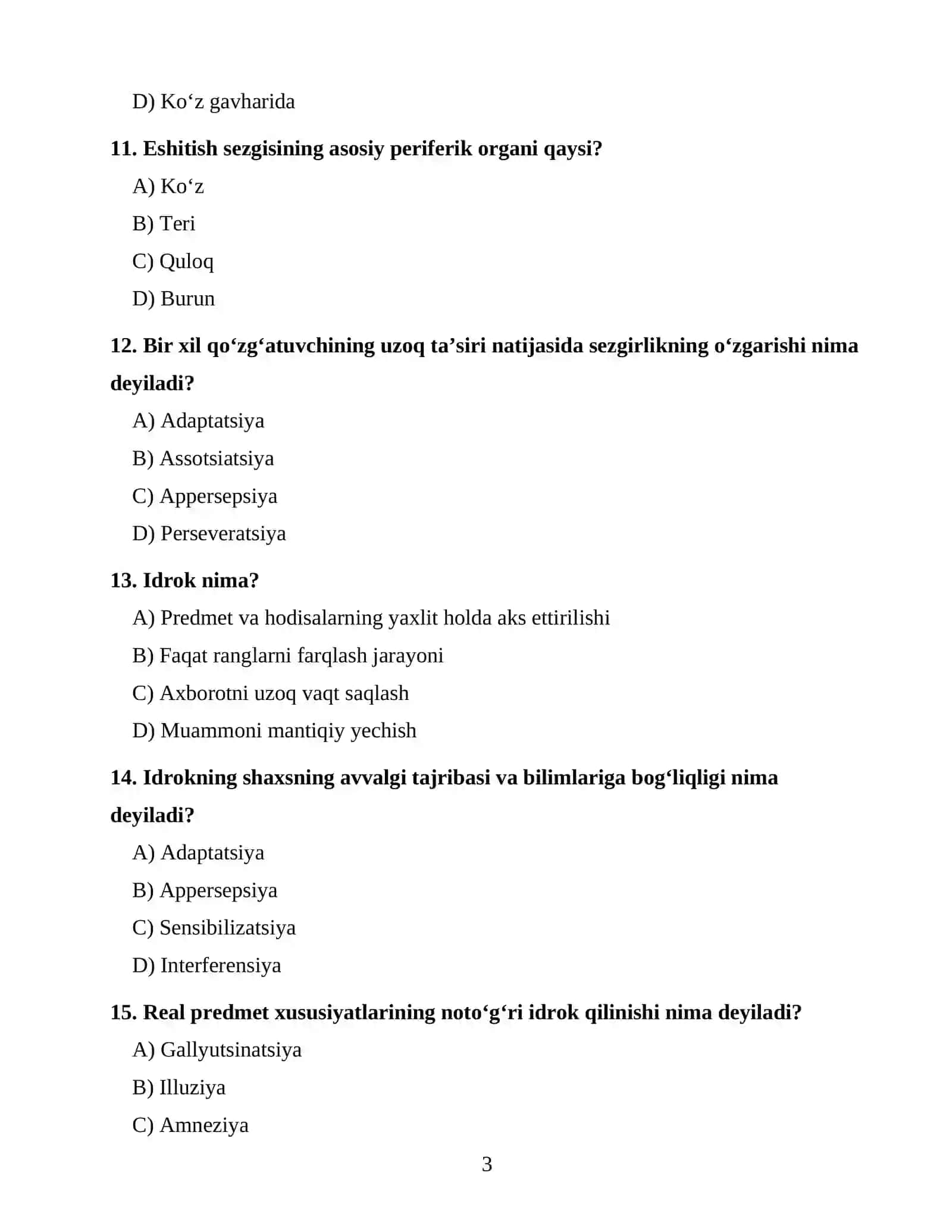 PSIXOLOGIYA FANIDAN 100 TA TEST 3