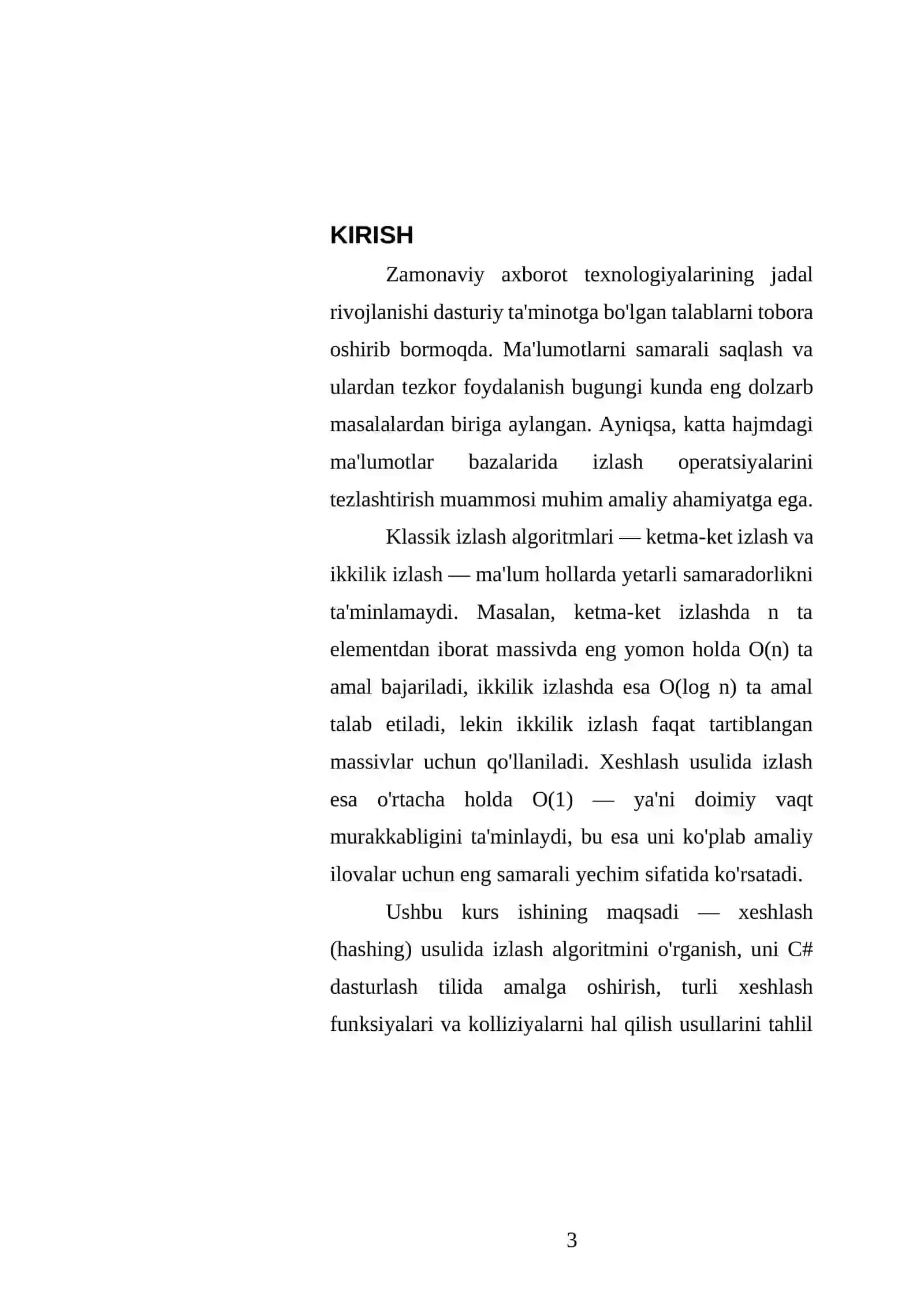 XESHLASH USULIDA IZLASH ALGORITMI VA UNING TAHLILI 3