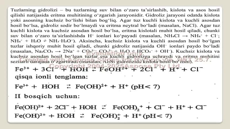 Elektrolit eritmalar va Tuzlarning gidrolizi 3