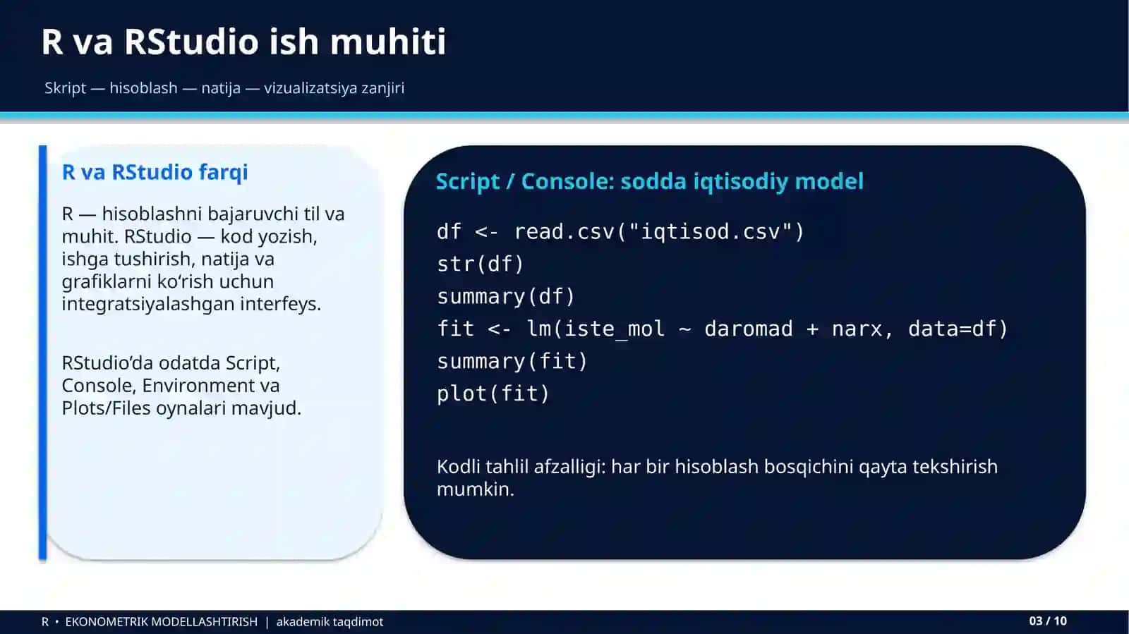 R – EKONOMETRIK MODELLASHTIRISH 3