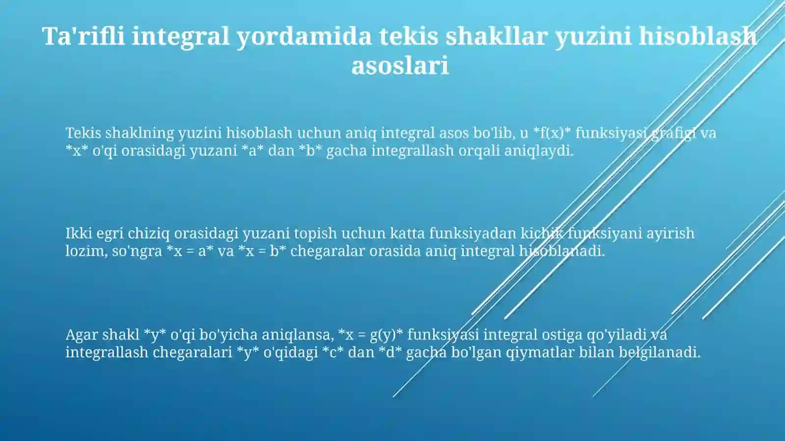 Aniq integral yordamida yassi figuralar yuzalarini hisoblash 3