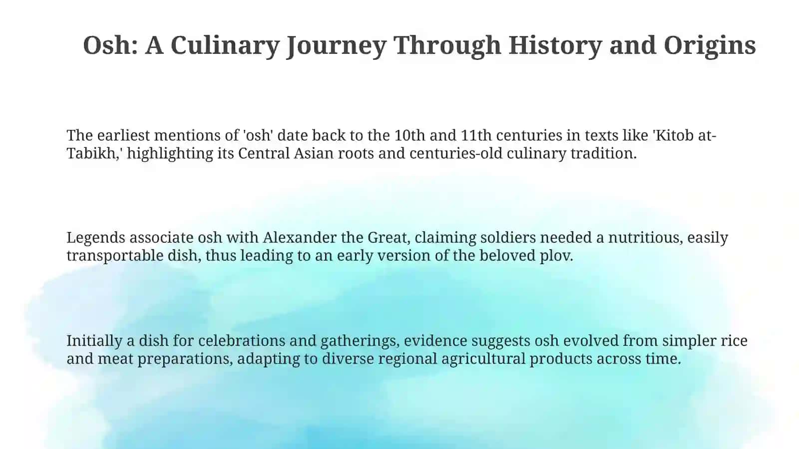 Osh: A Culinary Journey Through History and Culture 3