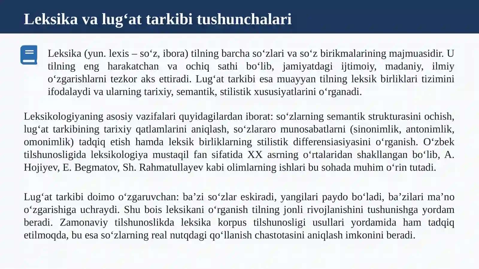 O‘zbek tilining leksik boyligi va lug‘at tarkibi 3