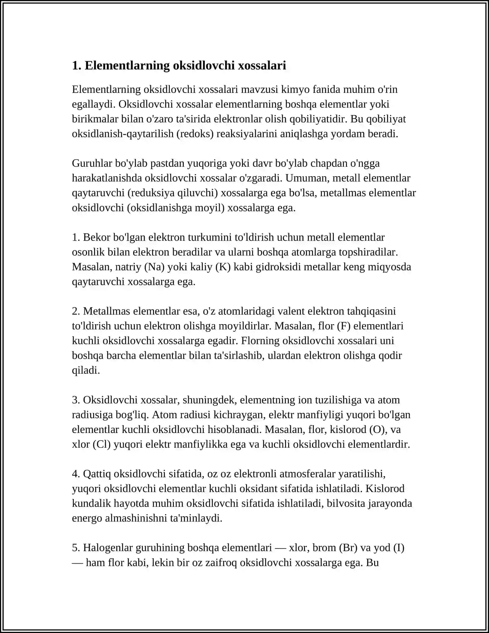 Elementlarning oksidlovchi xossalari 3